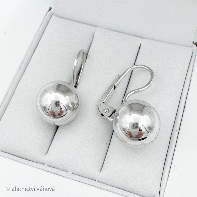 Bílé zlato náušnice koule 9,8mm na klapku
